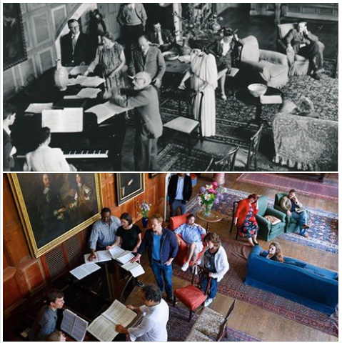 Tradiție: repetițiile cu „The Rape of Lucretia” de Britten, la Glyndebourne, în 1945 (sus) și 2015 (jos). 