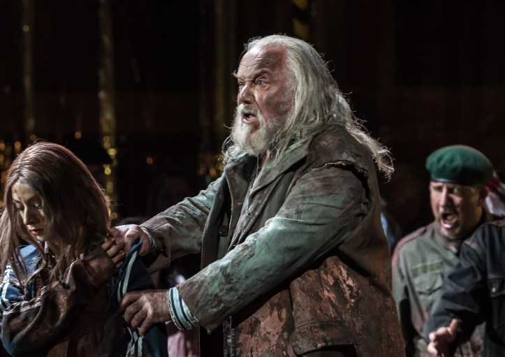 OEDIPE by Georges Enesco; Royal Opera House; Covent Garden; London, UK; 20 May 2016; John Tomlinson as Tirésias; Leo Hussain - Conductor; Àlex Ollé - Director; Valentina Carrasco - Associate Director; Alfons Flores - Set designer; Lluc Castells - Costume designer; Peter van Praet - Lighting designer; Photo: © ROH Photographer: CLIVE BARDA