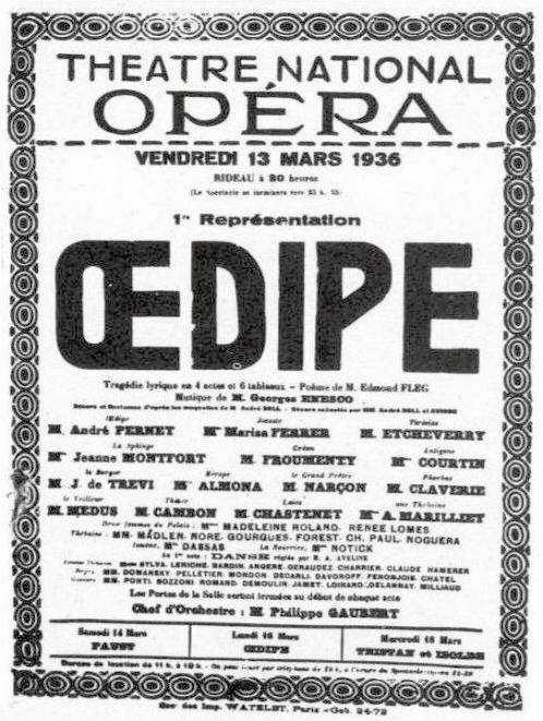Afiș pentru premiera cu Œdipe, 1936