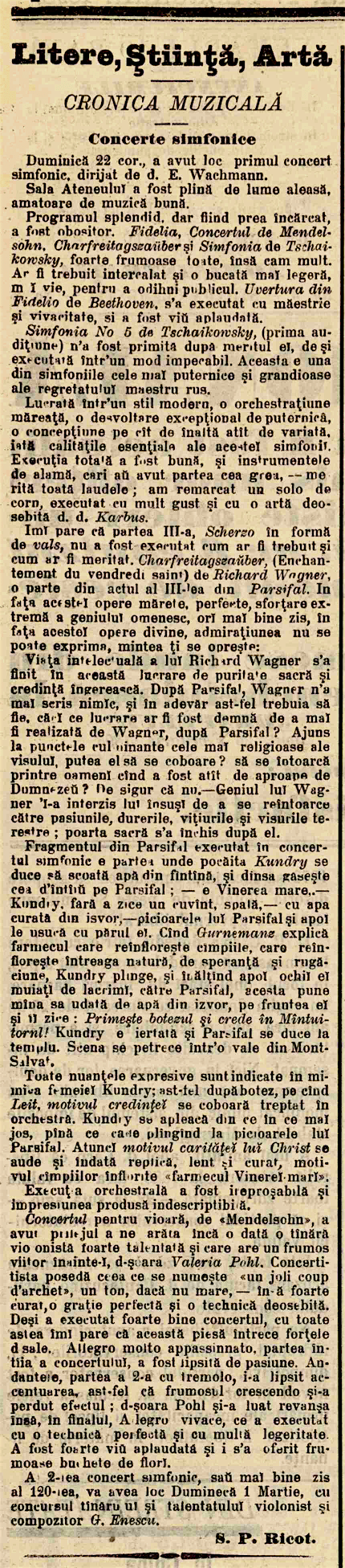 Cronica unui concert dirijat de Eduard Wachmann (Epoca, 24 Februarie 1898)