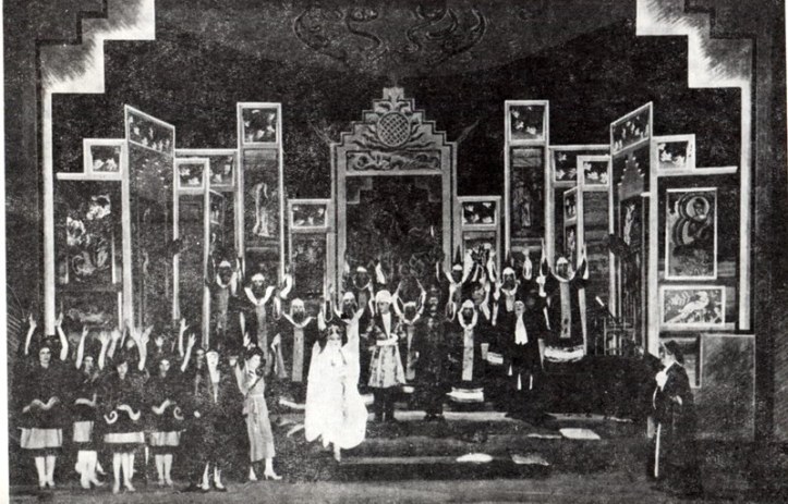 Scenografie realizată de Victor Feodorov pentru Turandot, piesa de teatru a lui Carlo Gozzi, la Teatrul Național