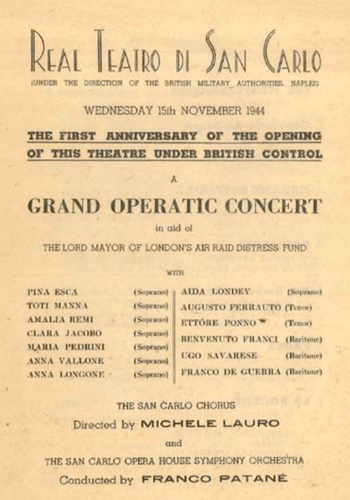 Programul concertului primei aniversări a redeschiderii Teatro di San Carlo